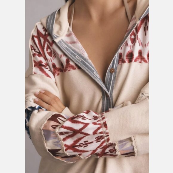 Brand New by Anthropologie Pilcro Crafted Button-Front Hooded Pullover Top - Picture 4 of 11